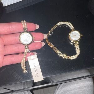 Francesca's Pearl-Accented Gold Bracelet Watch